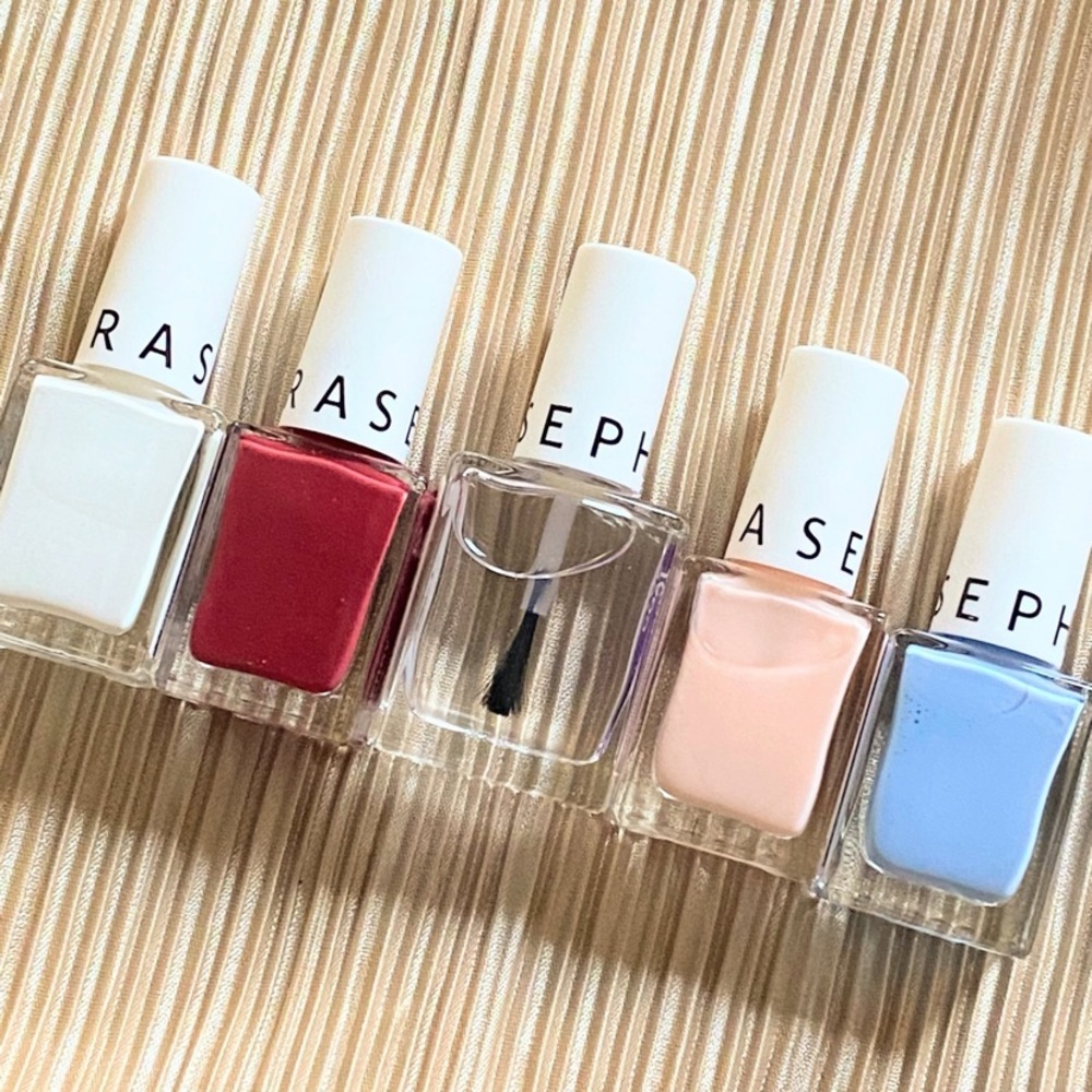 SEPHORA 5pc NAIL SET BABY BLUE PINK CLEAR TOP COAT WHITE BURGUNDY